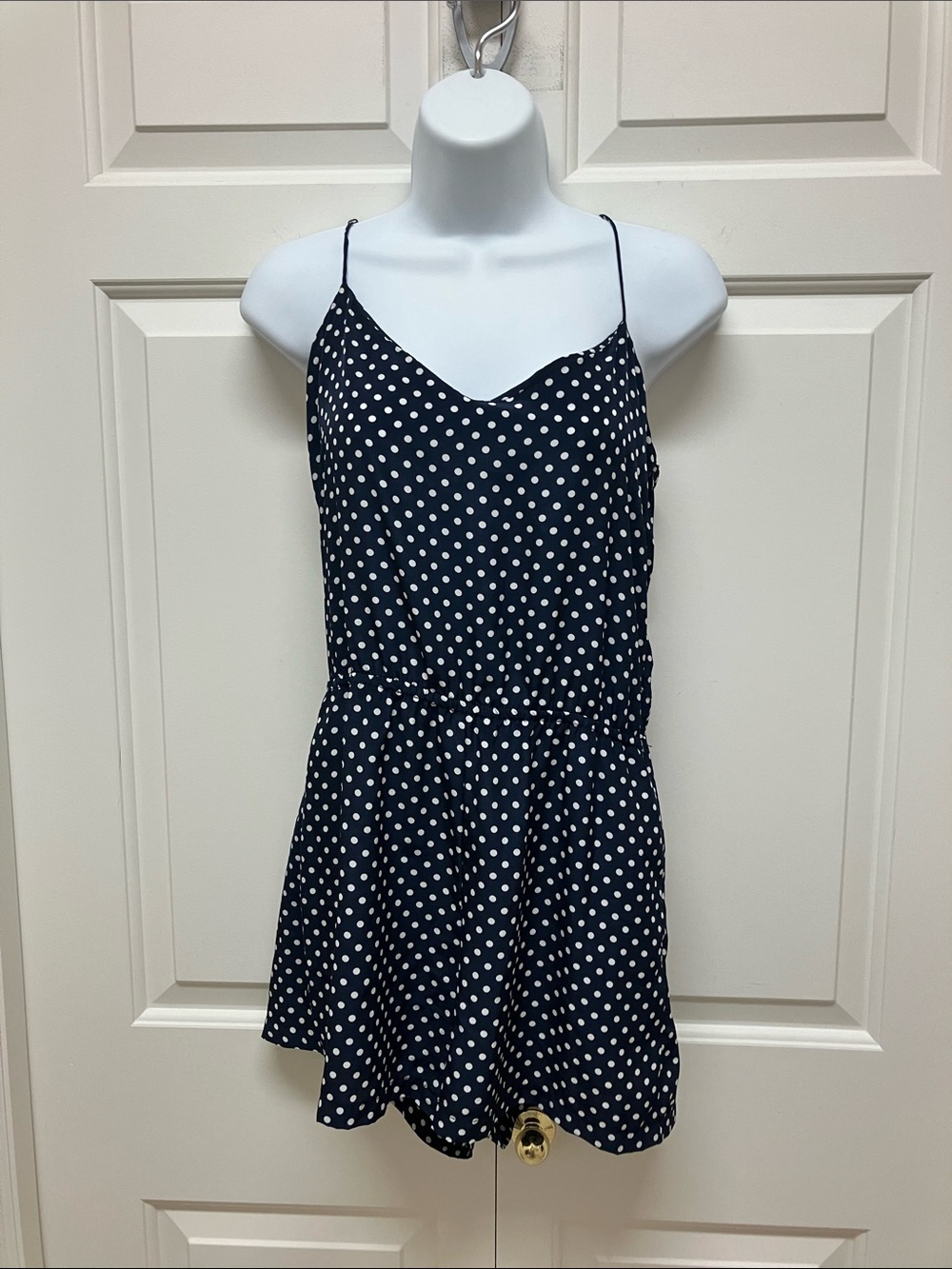 Zara Trafaluc Navy Blue Polka Dot one piece romper, Spaghetti-Straps, M
